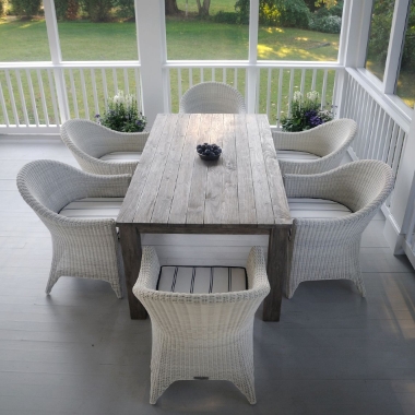 Kingsley Bate Cape Code White Wicker and Vintage Teak Patio Dining Set for 6 - KB-CAPECOD-SET2