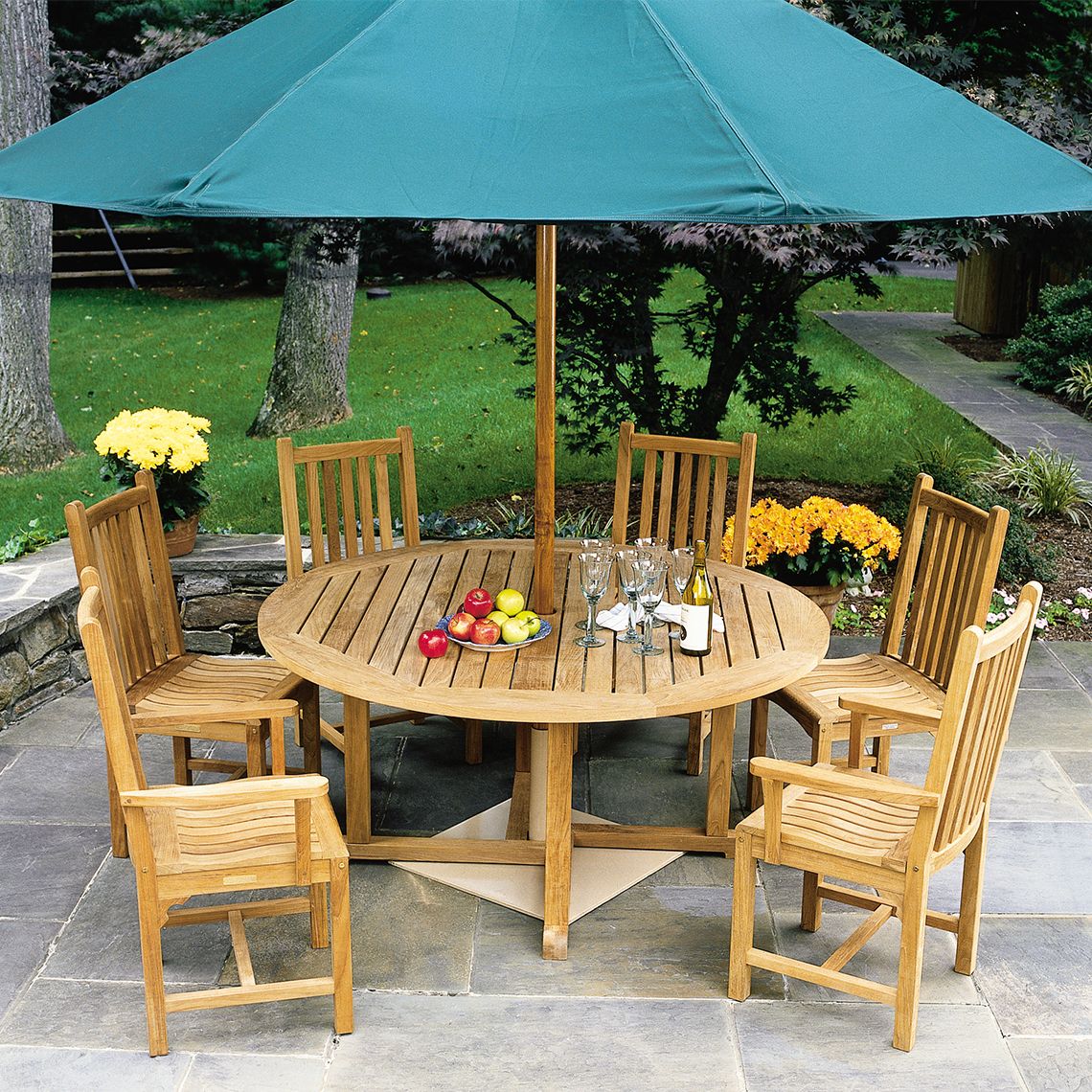 Kingsley Bate Classic Teak Round Dining Set for 6 - KB-CLASSIC-SET6