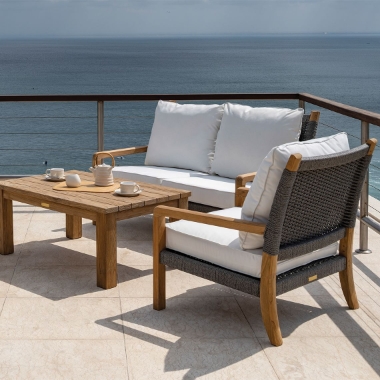 Kingsley Bate Hudson Settee and Lounge Chair Deep Seating Teak Patio Set - KB-HUDSON-SET4