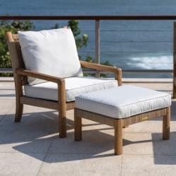 Kingsley Bate Hudson Teak and Wicker Lounge Chair and Ottoman Set - KB-HUDSON-SET5
