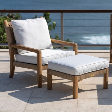 Kingsley Bate Hudson Teak and Wicker Lounge Chair and Ottoman Set - KB-HUDSON-SET5