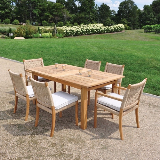 Hyannis 70-102" Rectangle Teak Extension Dining Table with Fold-Away Leaves set