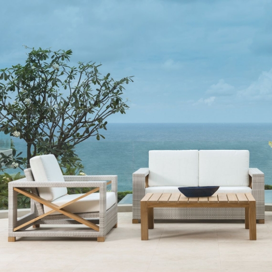 Jupiter Teak and Wicker Settee and Lounge Chair Set