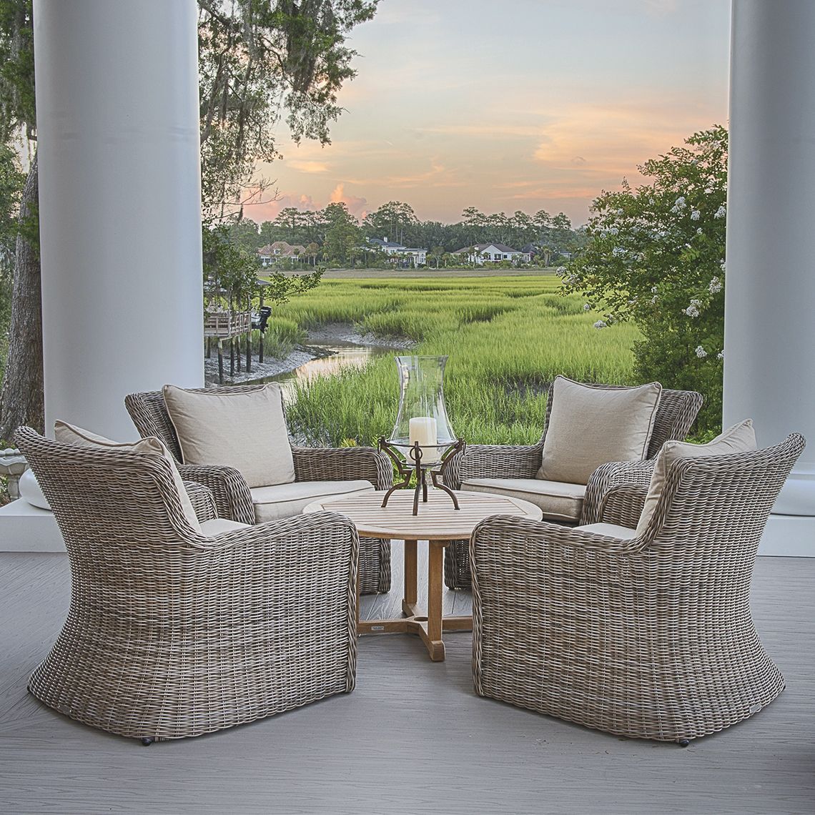 Kingsley Bate Sag Harbor Wicker Lounge Chair Set with Teak Table - KB-SAGHARBOR-SET1