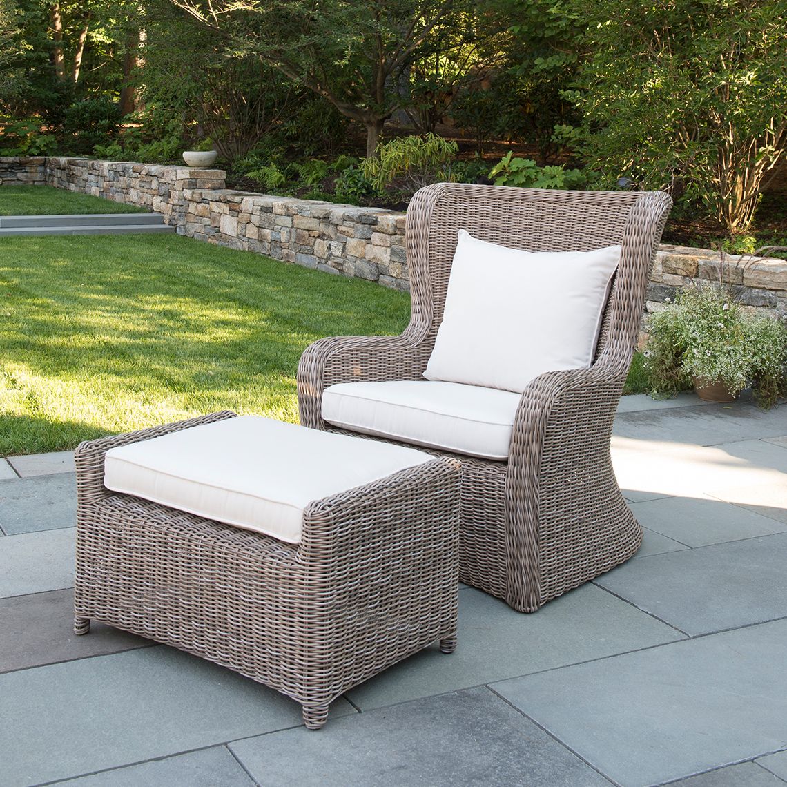 Kingsley Bate Sag Harbor High Back Wicker Lounge Chair and Ottoman Set - KB-SAGHARBOR-SET10