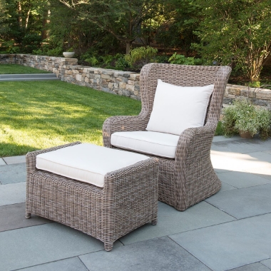 Kingsley Bate Sag Harbor High Back Wicker Lounge Chair and Ottoman Set - KB-SAGHARBOR-SET10