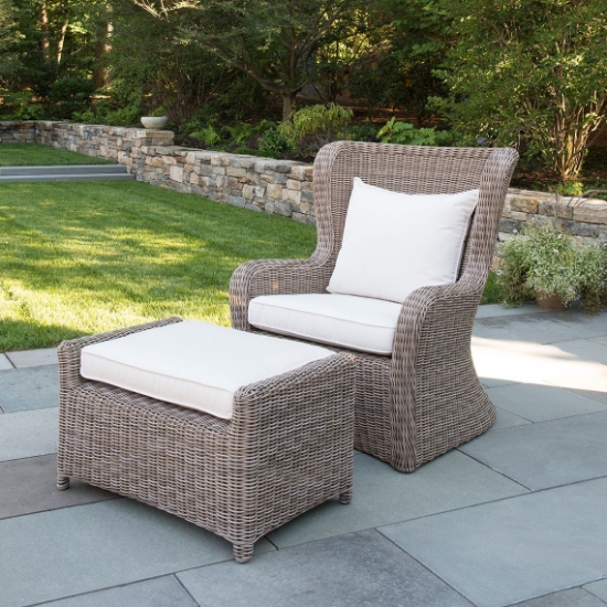 Sag Harbor High Back Wicker Lounge Chair and Ottoman Set