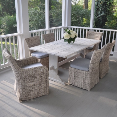 Kingsley Bate Sag Harbor Wicker Dining Set with Teak Trestle Table - KB-SAGHARBOR-SET11