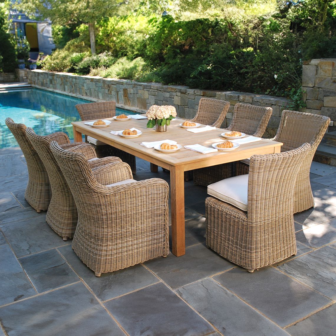 Kingsley Bate Sag Harbor Wicker Dining Set with Teak Table for 8 - KB-SAGHARBOR-SET4