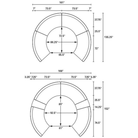 Sag Harbor Sectional Curved Armless Settee diagram 2