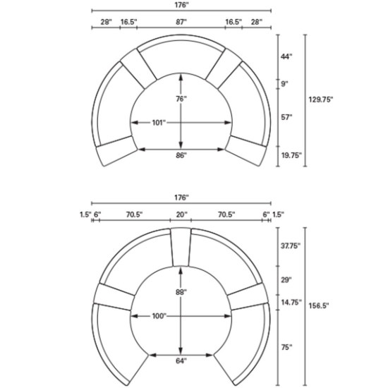 Sag Harbor Sectional Curved Armless Settee diagram