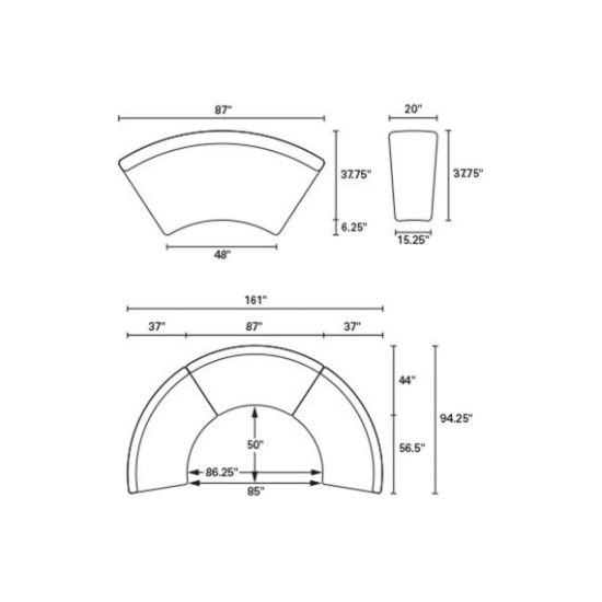 Sag Harbor Sectional Curved Armless Settee diagram