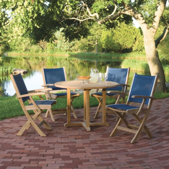 Kingsley Bate St. Tropez Round Teak Dining Set with Folding Arm Chairs - KB-STTROPEZ-SET5