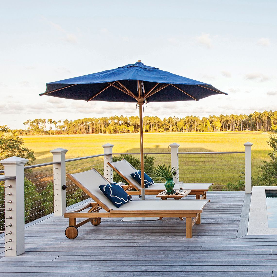 Kingsley Bate St. Tropez Teak Chaise Lounger with Sling Set - KB-STTROPEZ-SET6