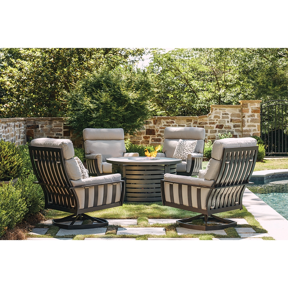 Lane Venture Smith Lake Luxe Cushion Swivel Rocker and Fire Table Set