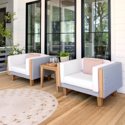 Lloyd Flanders Catalina Loom Wicker Lounge Chair Set with Teak Table - LF-CATALINA-SET10