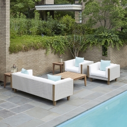 Lloyd Flanders Catalina Outdoor Wicker Sofa Patio Set with Teak Tables - LF-CATALINA-SET4