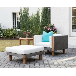 Lloyd Flanders Catalina Wicker Lounge Chair and Ottoman Set with Teak Side Table - LF-CATALINA-SET7