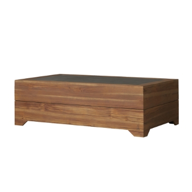 Lloyd Flanders Teak Rectangle Cocktail Table with Faux Concrete Top - 286341