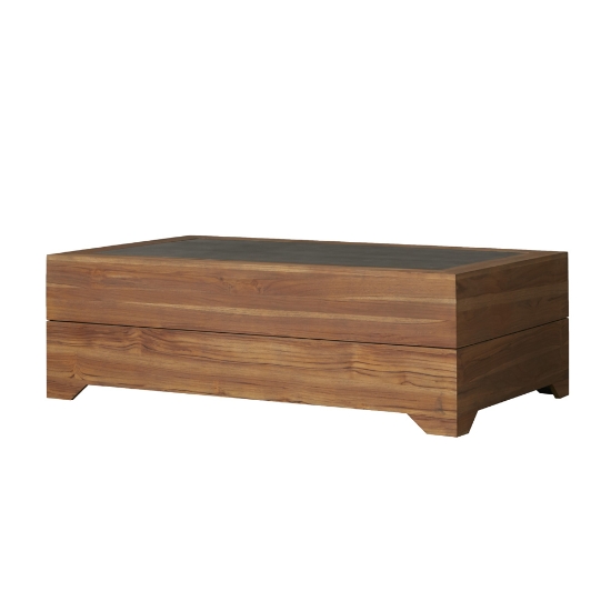 Lloyd Flanders Teak Rectangle Cocktail Table with Faux Concrete Top - 286341
