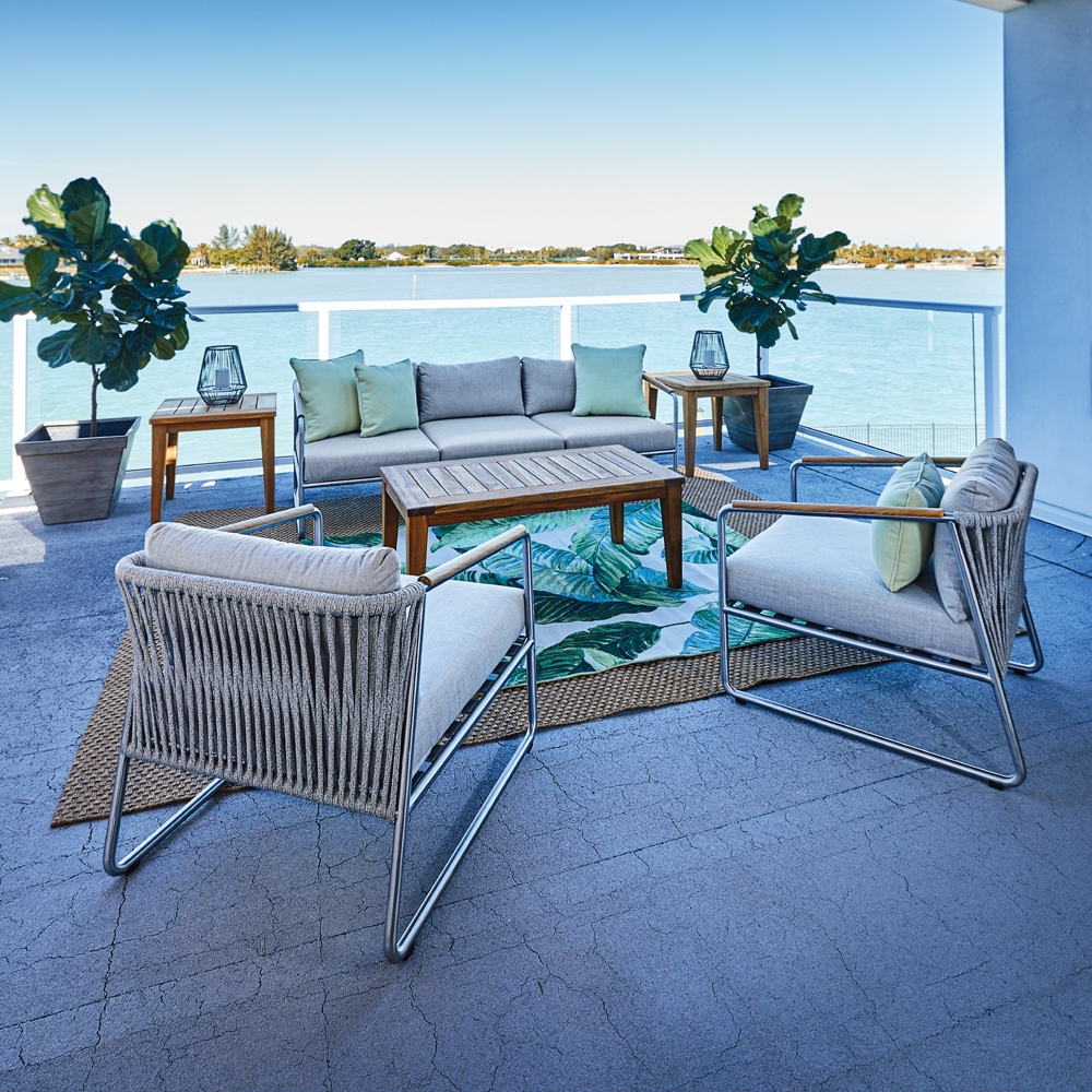 Lloyd Flanders Elevation Modern Outdoor Furniture Set with Teak Tables - LF-ELEVATION-SET4