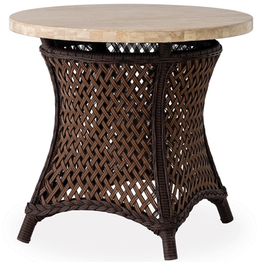 Lloyd Flanders Grand Traverse 24" Round End Table with Light Travertine Top - 71524