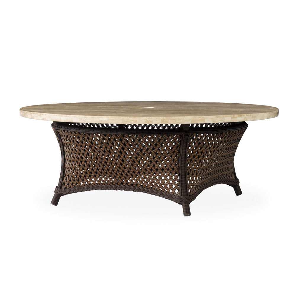 Lloyd Flanders Grand Traverse 48" Round Umbrella Chat Table with Travertine Top - 71941