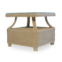 Hamptons Wicker End Table with Glass Top