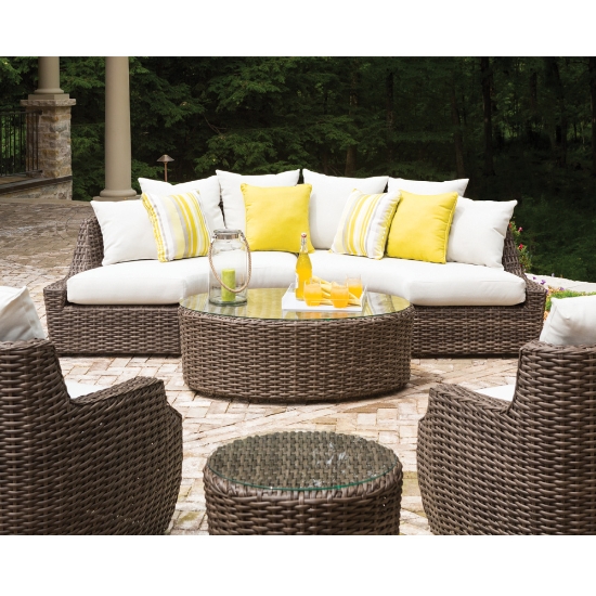 Largo Oval Vinyl Wicker Cocktail Table with Lay On Glass Top - 241044