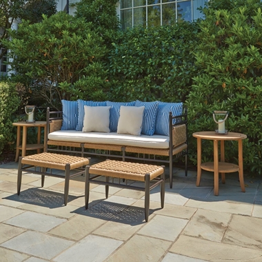 Lloyd Flanders Low Country 3-Seat Garden Bench Set with Ottomans - LF-LOWCOUNTRY-SET18