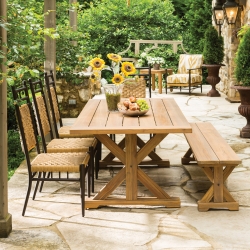 Lloyd Flanders Low Country 5 Piece Dining Set w/ Teak Table and Bench - LF-LOWCOUNTRY-SET10