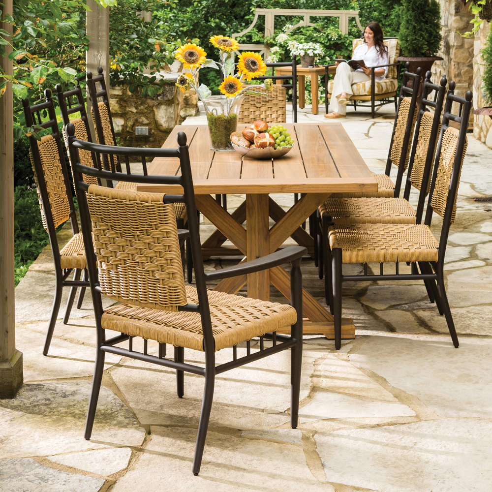 9 Piece Woven Vinyl Patio Dining Set, Small Scale Outdoor Dining Furniture