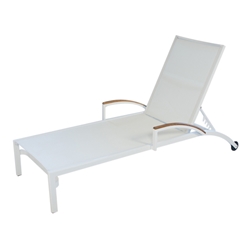 Lloyd Flanders Lux White Stacking Chaise Lounge with Sling and Teak Accents - Set of 2 - 54425-801-308