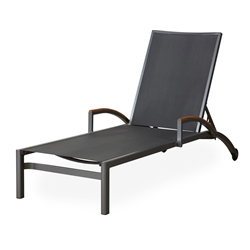 Lloyd Flanders Lux Gray Stacking Chaise Lounge with Sling and Teak Accents - Set of 2 - 54425-811-315