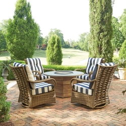 Lloyd Flanders Magnolia Swivel Glider Lounge Chair Set with Teak Fire Table - LF-MAGNOLIA-SET3
