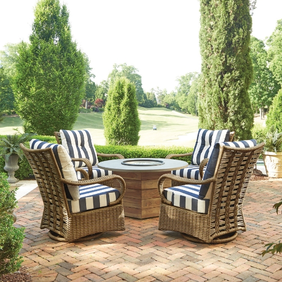 Lloyd Flanders Magnolia Swivel Glider Lounge Chair Set with Teak Fire Table - LF-MAGNOLIA-SET3