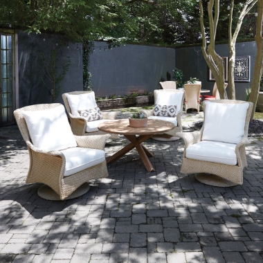 Lloyd Flanders Mandalay Swivel Rocker Lounge Chair Set with Teak Table - LF-MANDALAY-SET13