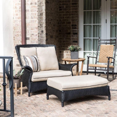 Lloyd Flanders Mandalay Chair and a Half Wicker Patio Set with Ottoman and Side Table - LF-MANDALAY-SET17