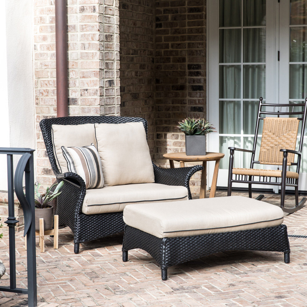 Lloyd Flanders Mandalay Chair And A Half Wicker Patio Set With Ottoman And Side Table Lf Mandalay Set17