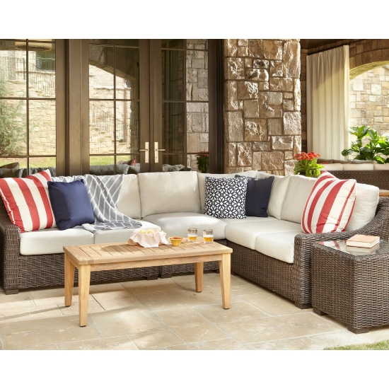 Lloyd Flanders Mesa Wicker L-Sectional with Teak Table - LF-MESA-SET15