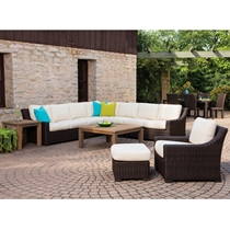 Mesa Large L-Shaped Wicker Sectional Set with Teak Tables