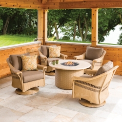 Lloyd Flanders Nantucket Wicker Lounge Swivel Gliders with Fire Table Set - LF-NANTUCKET-SET9