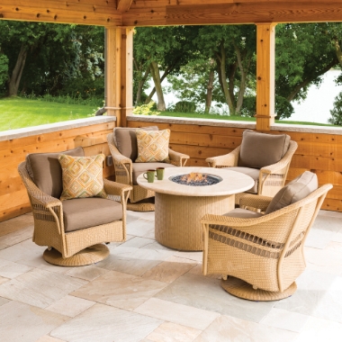 Lloyd Flanders Nantucket Wicker Lounge Swivel Gliders with Fire Table Set - LF-NANTUCKET-SET9