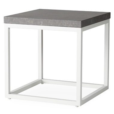 Lloyd Flanders 20" Square End Table with Matte White Frame and Gray Ceramic Table Top