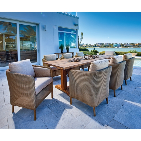 Lloyd Flanders Visions Outdoor Wicker Dining Set with Teak Live Edge Table - LF-VISIONS-SET1