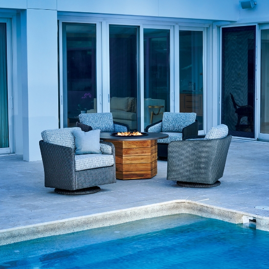 Lloyd Flanders Visions Swivel Glider Lounge Chairs with Fire Table - LF-VISIONS-SET3