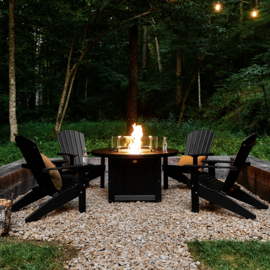 LuxCraft Lakeside Adirondack Chair Patio Set with Round Fire Table - LC-ADIRONDACK-SET15