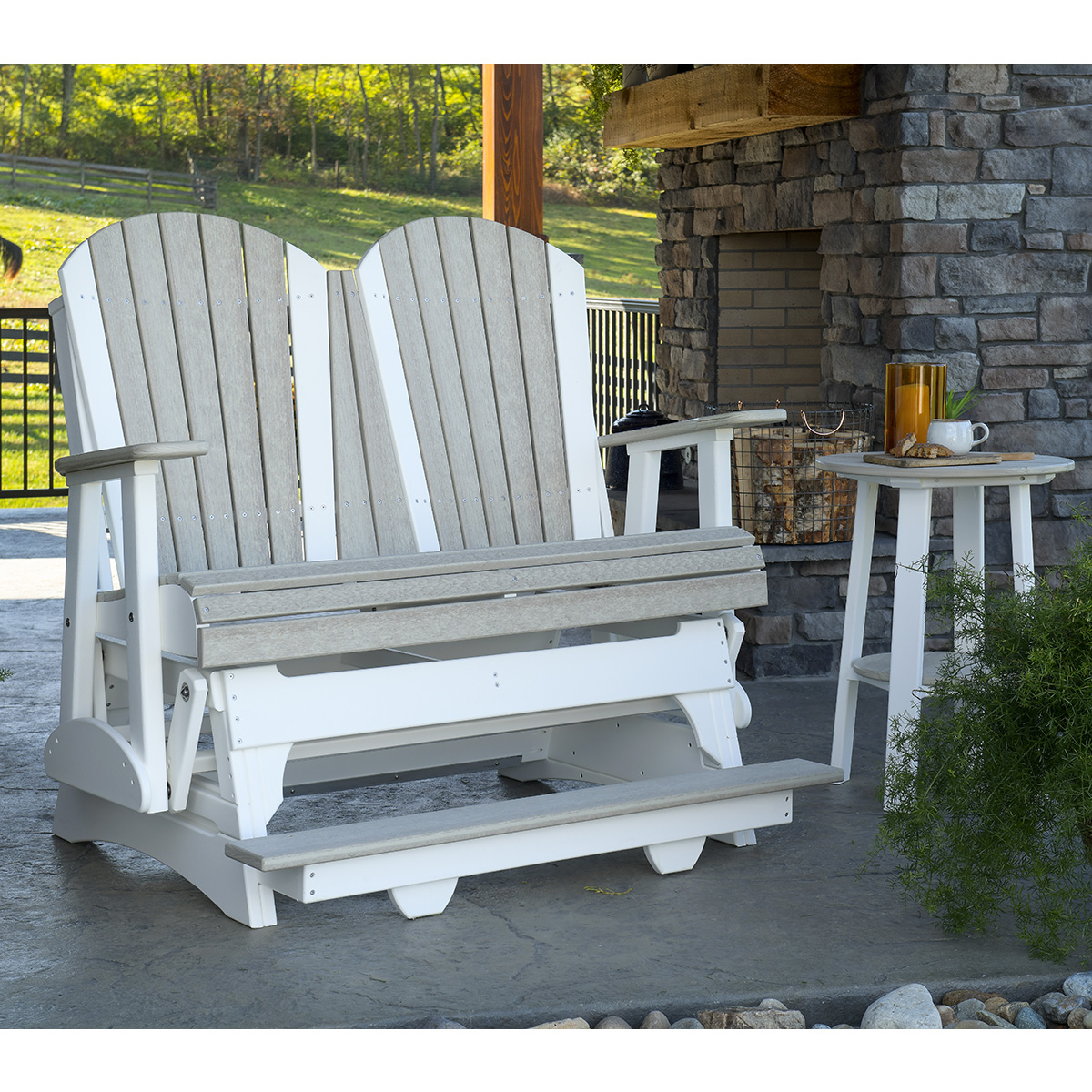 LuxCraft Adirondack Loveseat Balcony Glider with Deluxe 28" High End Table - LC-ADIRONDACK-SET18