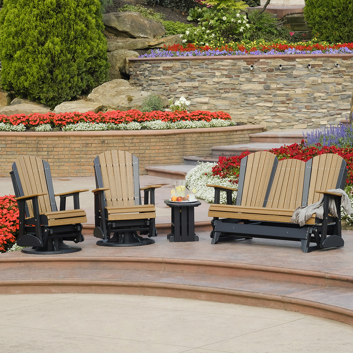 LuxCraft Adirondack Swivel Glider Patio Set with Sofa Glider - LC-ADIRONDACK-SET21