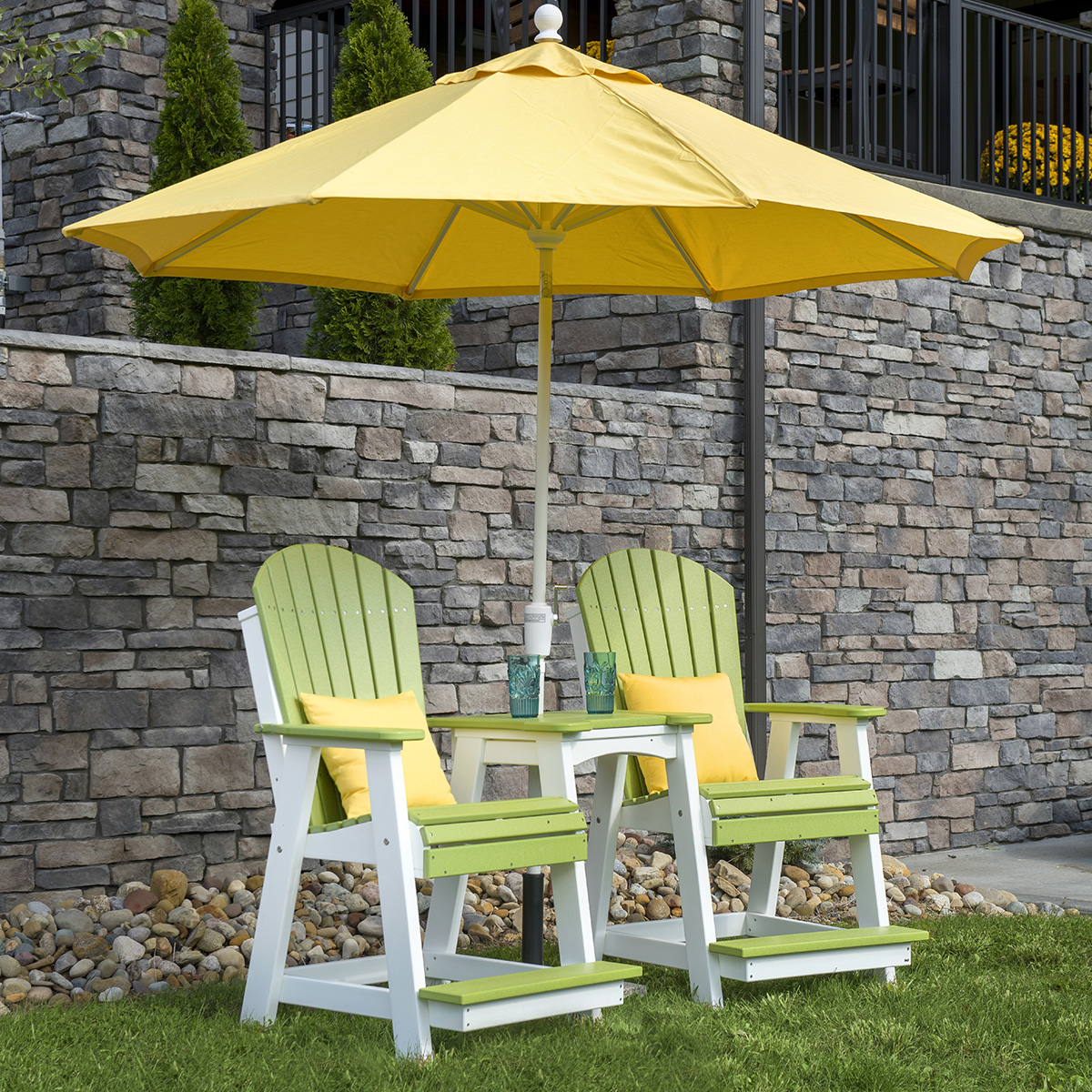 LuxCraft Adirondack Balcony Tete-a-Tete Set with Umbrella | LC